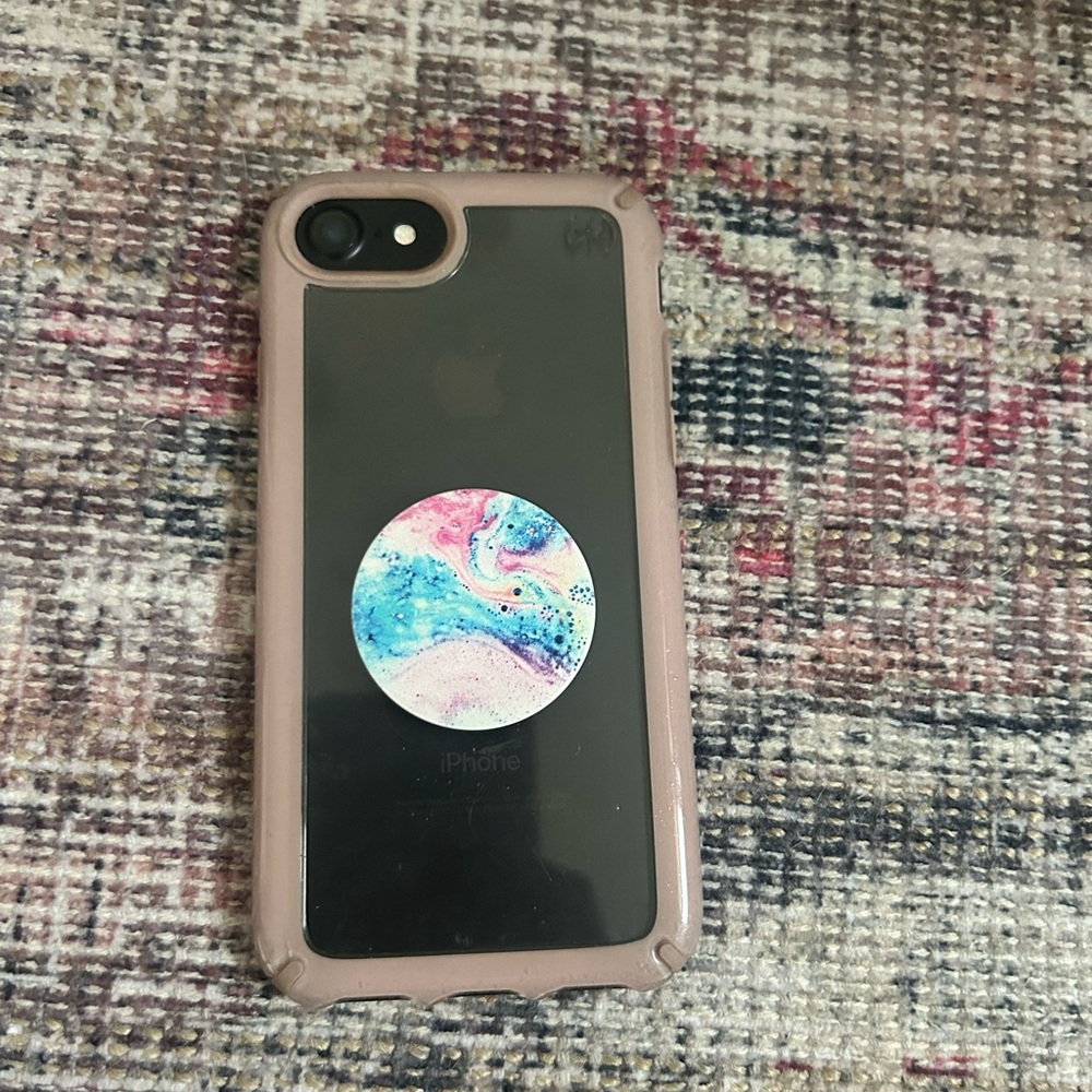 iPhone with Pink Case and PopSocket